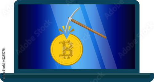 Bitcoin mining. Drawings on the topic of bitcoin. Flat design.