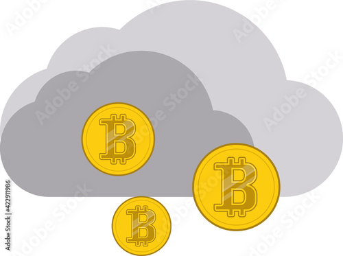 Bitcoin mining. Drawings on the topic of bitcoin. Flat design.