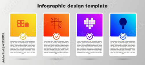 Set Toy building block bricks, Tic tac toe game, Pixel hearts for and Racket. Business infographic template. Vector