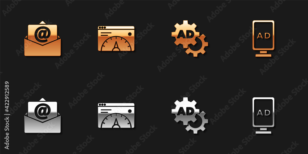 Set Mail and e-mail, Website statistic, Advertising and icon. Vector