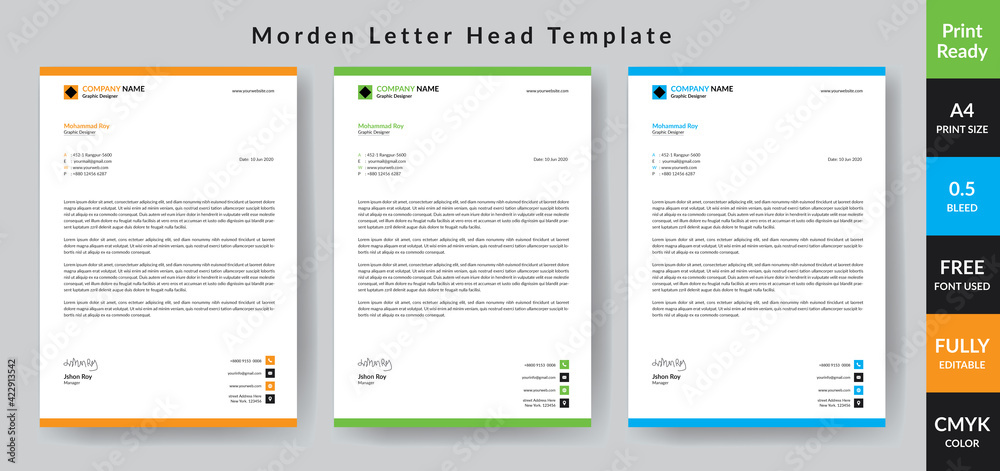 Modern Letterhead design template	| Pad Design Print Ready