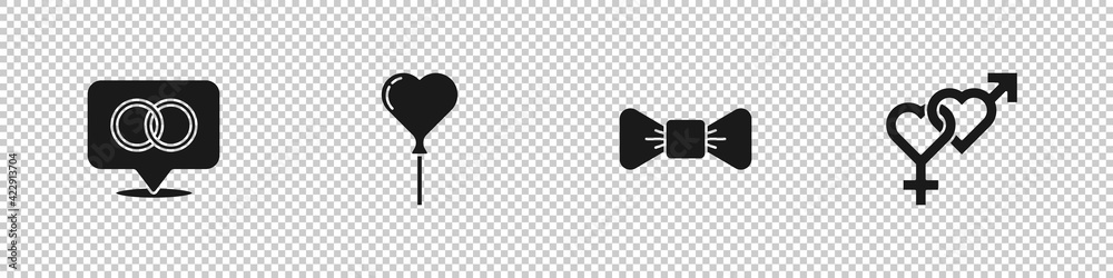 Set Wedding rings, Balloons form of heart, Bow tie and Gender icon. Vector Set Wedding rings, Balloons form of heart, Bow tie and Gender icon. Vector