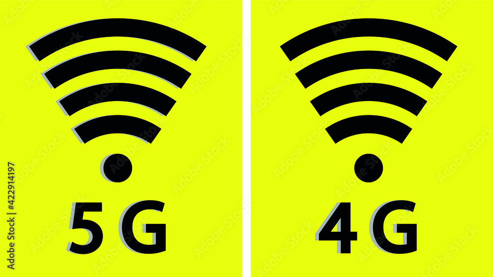 4g and 5g wireless standard logo. sign and inscription in black on a ...