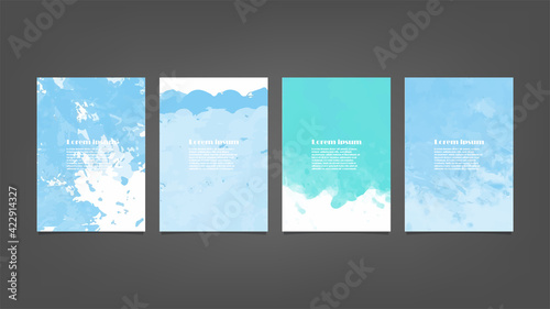 Set of blue vector watercolor backgrounds for poster, brochure or flyer, Bundle of watercolor posters, flyers or cards. Banner template.