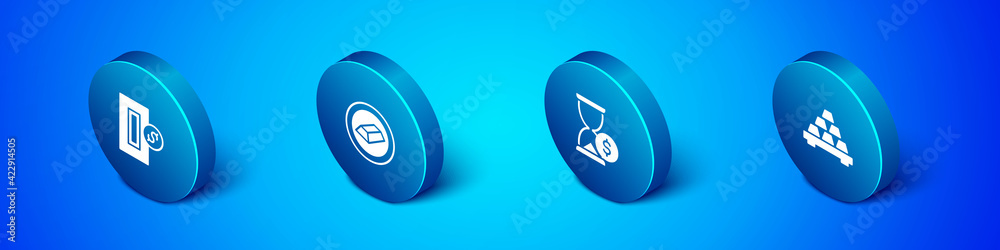 Set Isometric Inserting coin, Hourglass with dollar, Gold bars and icon. Vector