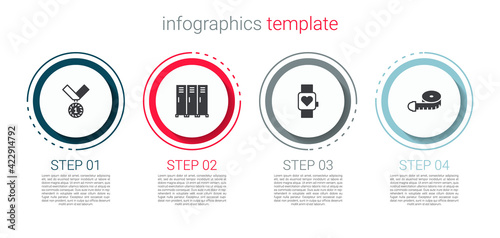 Set Medal, Locker or changing room, Smart watch and Tape measure. Business infographic template. Vector