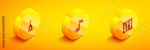Set Isometric Balalaika, Music note, tone and Sound mixer controller icon. Vector