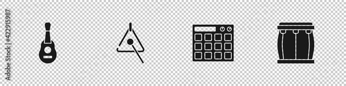 Set Guitar, Triangle, Drum machine and icon. Vector