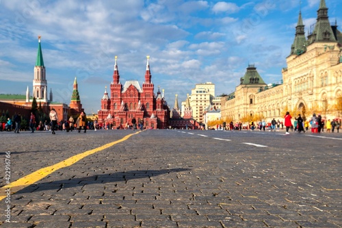 17.10.2019 Moscow. Russia. View of the Red Square and State Historical Museum with many Chinese tourists. Life before pandemic COVID-19