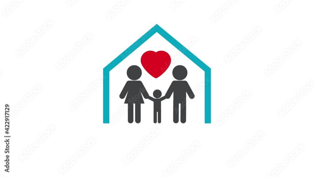 house, family and red heart animated house, family and red heart animated