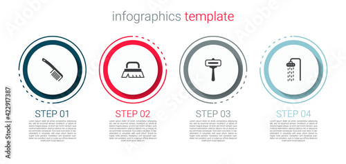Set Hairbrush, Brush for cleaning, Shaving razor and Shower. Business infographic template. Vector