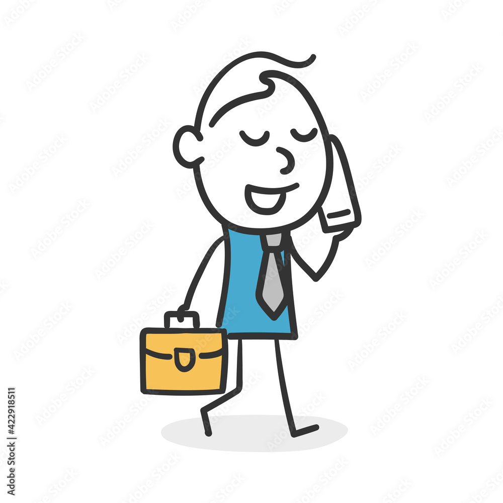 Business stick man calling on the phone. Self confident stick man concept Business stick man calling on the phone. Self confident stick man concept