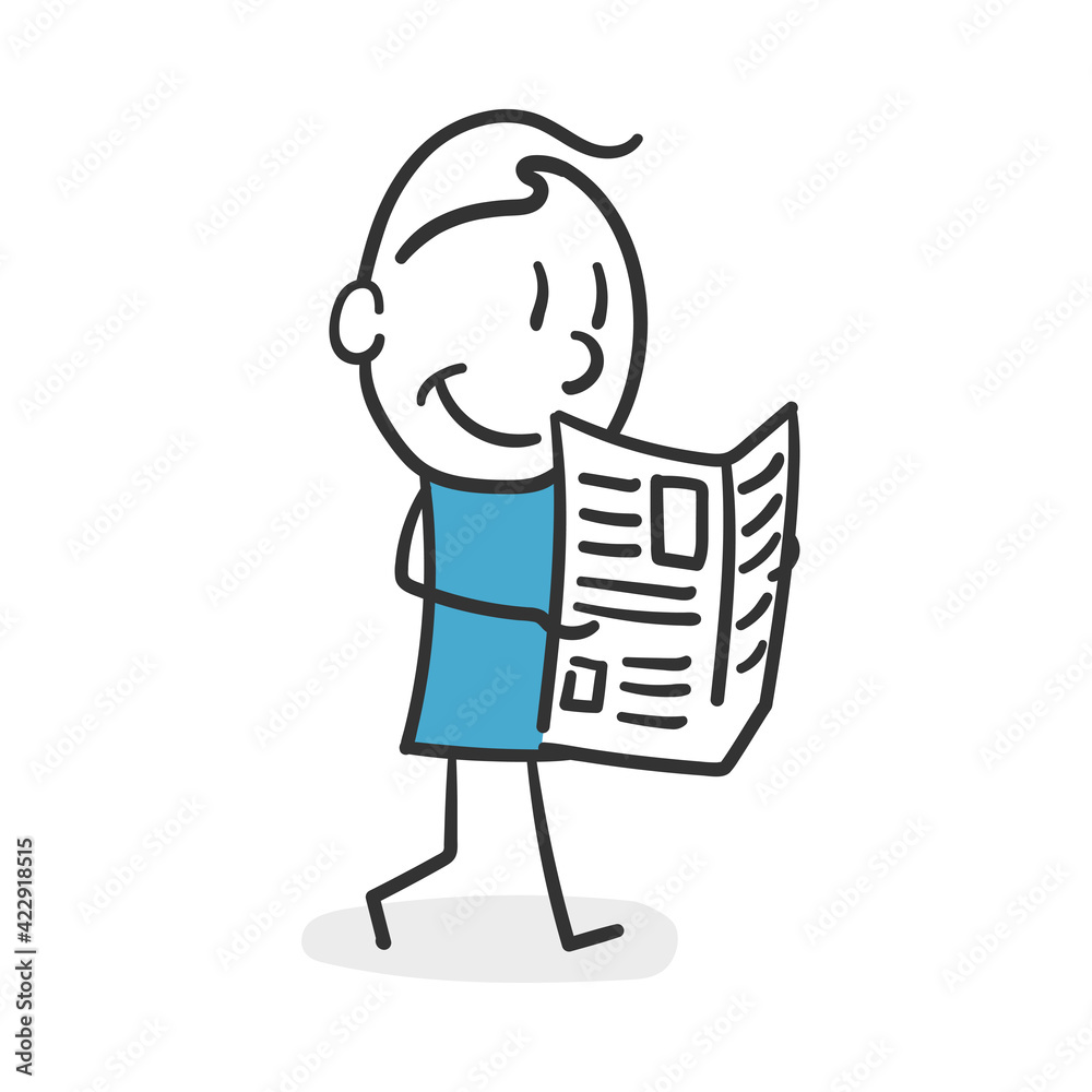 Stick man reading the newspaper. Current news reader stick man concept Stick man reading the newspaper. Current news reader stick man concept