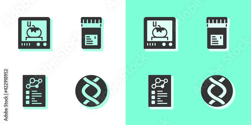 Set DNA symbol, 3D printing technology, Clinical record and Jar with additives icon. Vector
