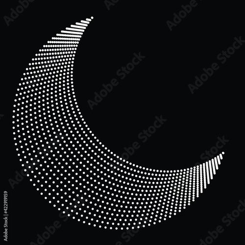 Halftone dots in Semi Circle Form .  Vector Illustration .Technology round. Moon Logo . Design element . Abstract Geometric shape .