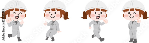 二頭身_土木作業員女性4点
