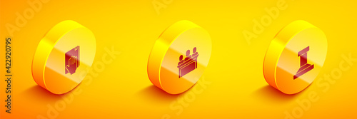 Set Isometric Oath on the Holy Bible, Jurors and Stamp icon. Vector