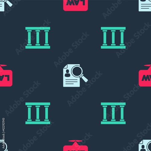 Set Location law, Paper analysis magnifying and Prison window on seamless pattern. Vector photo