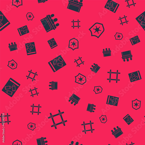 Set Prison window, Jurors, Evidence bag and bullet and Police badge on seamless pattern. Vector