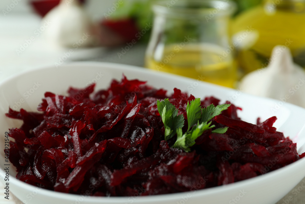 Concept of tasty eating with beet salad, close up Concept of tasty eating with beet salad, close up