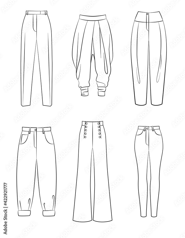1165_ Set of vector different women trousers 1165_ Set of vector different women trousers