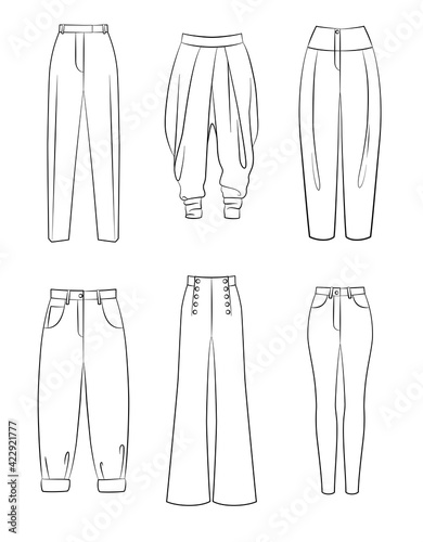 1165_ Set of vector different women trousers