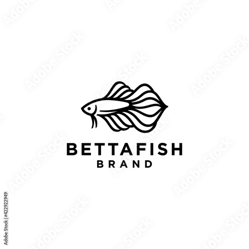 simple line beauty betta fish guppy logo icon design vector in trendy minimal outline style