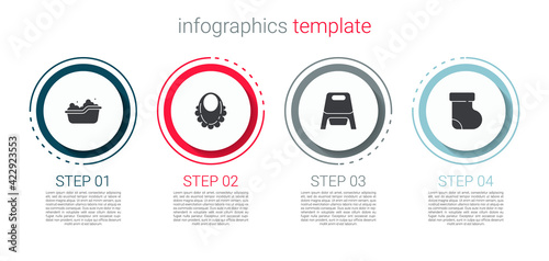 Set Baby bathtub, bib, potty and socks clothes. Business infographic template. Vector