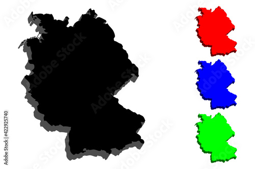 3D map of Germany  Federal Republic of Germany  - black  red  blue and green - vector illustration