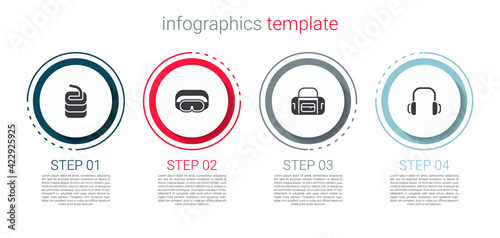 Set Stone for curling, Ski goggles, Sport bag and Winter headphones. Business infographic template. Vector