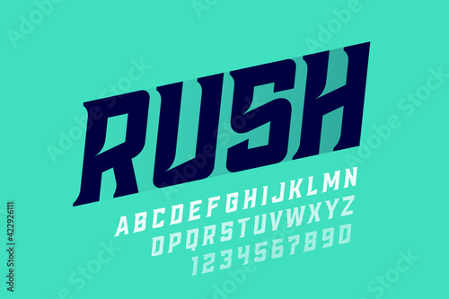 Speed style font, typography design, alphabet letters and numbers
