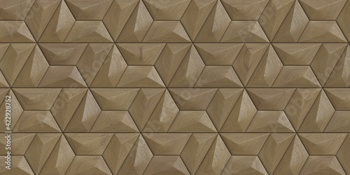 Fototapeta Naklejka Na Ścianę i Meble -  3d wood background, wall decorative tiles, Interior wall panel, wood texture. 3d illustration