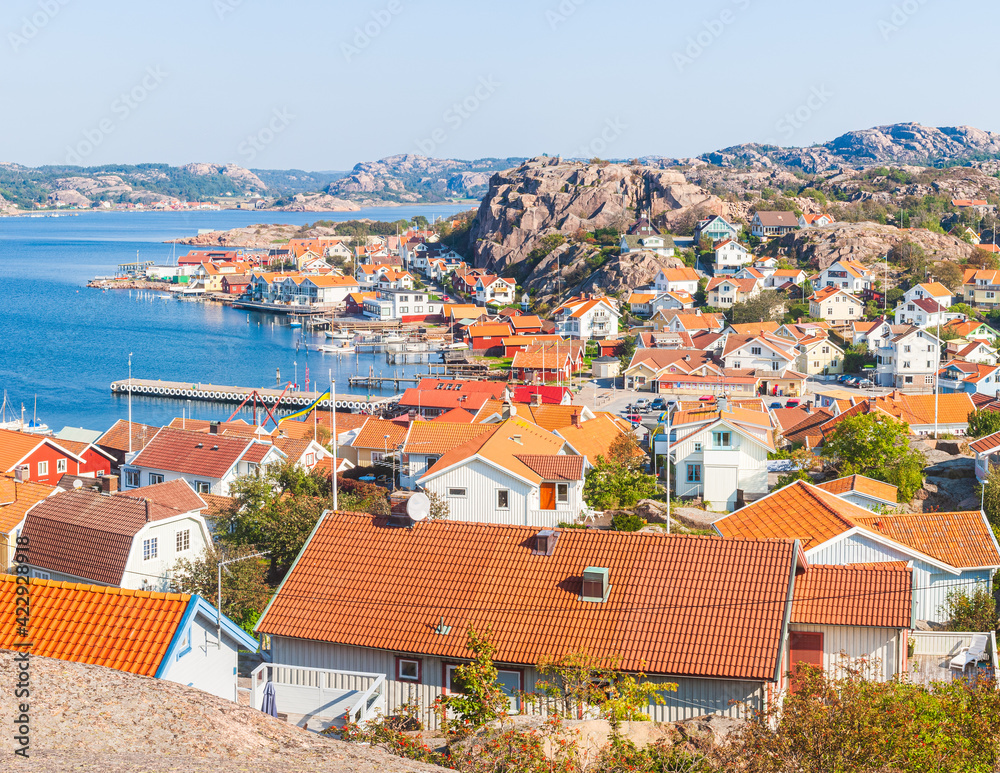 View of Swedish seaside village