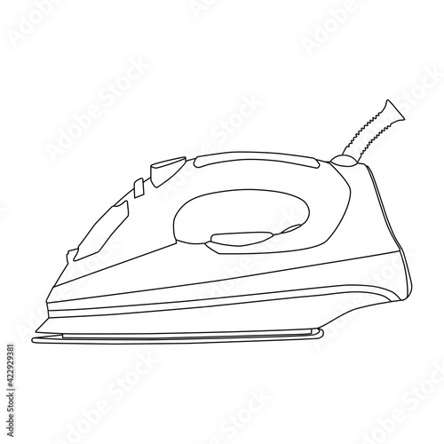 Iron contour. Household appliance for ironing and steaming laundry. Vector illustration isolated on a white background for design and web.