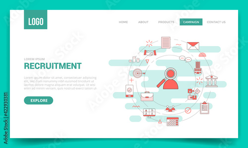 recruitment concept with circle icon for website template or landing page banner homepage outline style