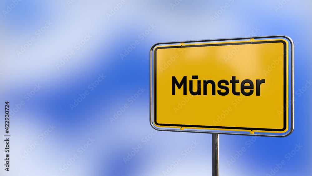 City of Münster realistic 3D yellow city sign illustration.