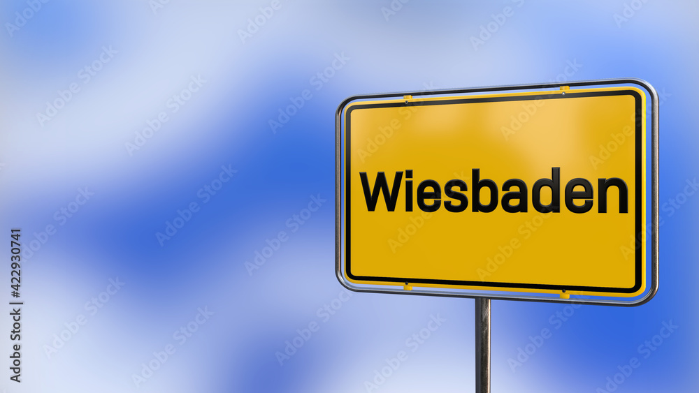 City of Wiesbaden realistic 3D yellow city sign illustration.