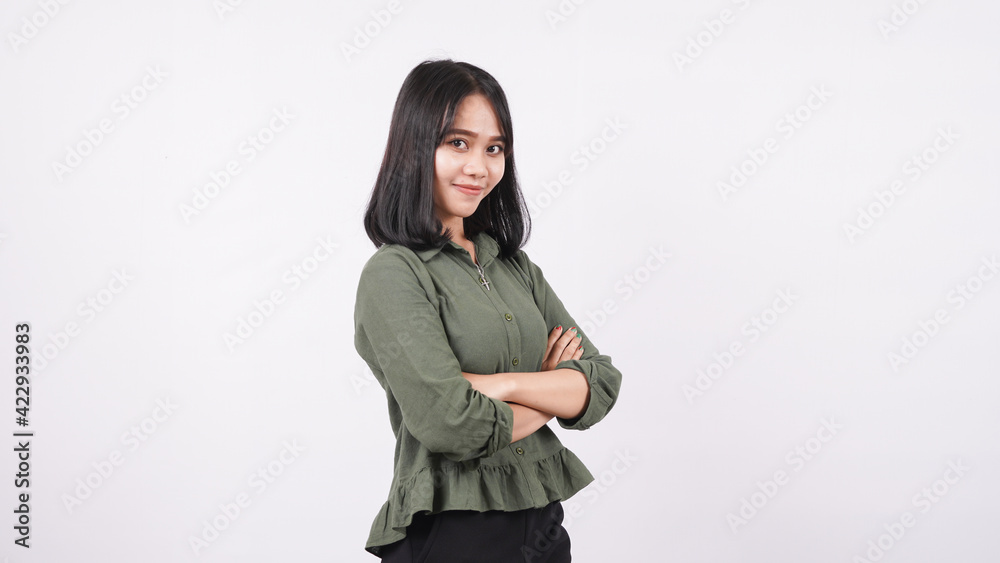 happy young woman posing isolated white background happy young woman posing isolated white background