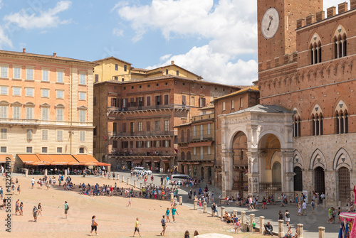 Plaza del Campo is the main public space of the historic center of Siena, Tuscany, Italy