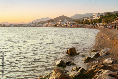 Fototapeta Naklejka Na Ścianę i Meble -  View of Bodrum Beach, Aegean sea At Sunset. Summer holiday concept.