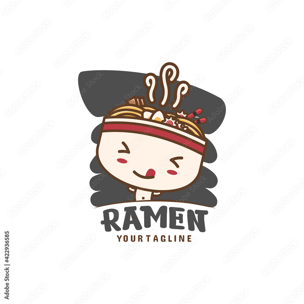 cute ramen noodle mascot character.