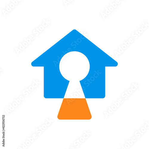 Home security logo icon design, house and key hole symbol, vector illustration