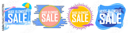 Set Summer Sale banners, Huge blowout deal, discount tags design template, vector illustration