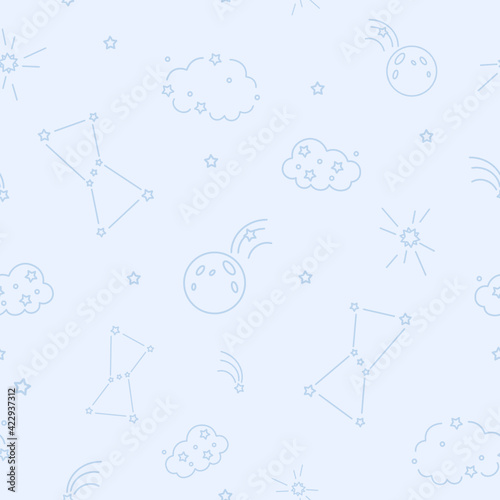 Space - vector seamless pattern with a linear cosmic elements on a light background.