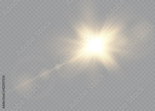 Sunlight translucent special light effect design. Vector blur in radiance light. Isolated sunlight transparent background.