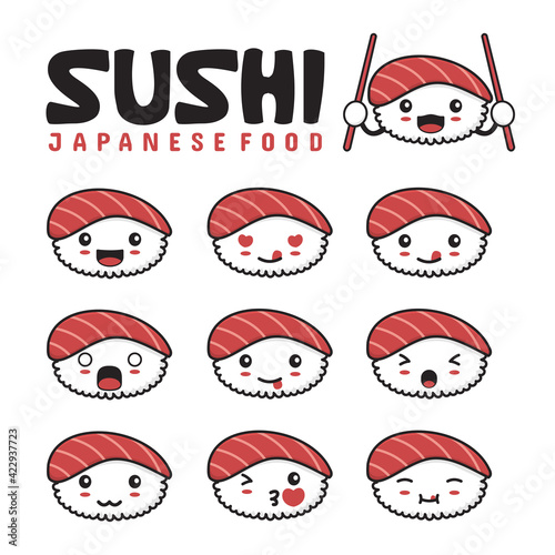 cute sushi emoji with different facial expressions