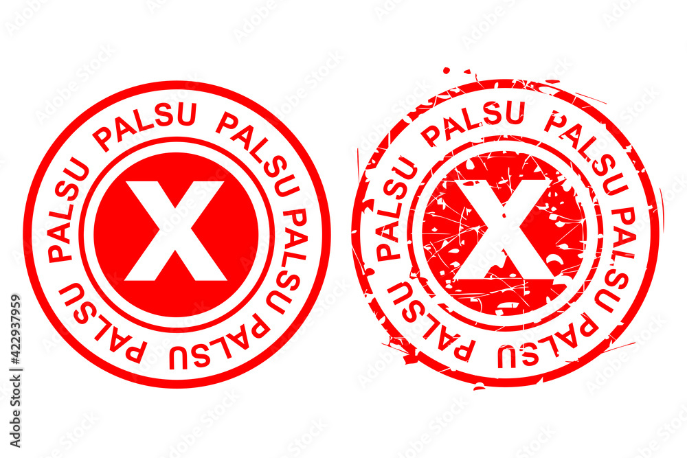 Simple Vector 2 Style Red Circle, Palsu or fake in indonesia language

