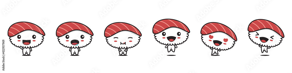 Cute sushi mascot characters with different expressions