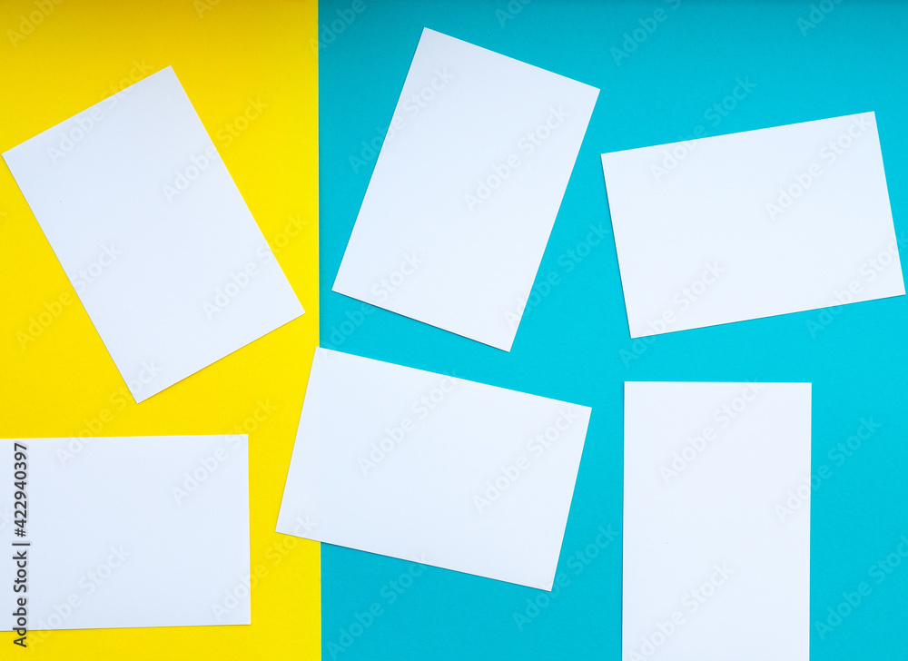 forms white to yellow and blue background, bright colours, empty space for text