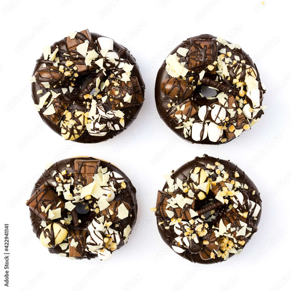 Donuts mit Schokoladen Garnitur Donuts mit Schokoladen Garnitur